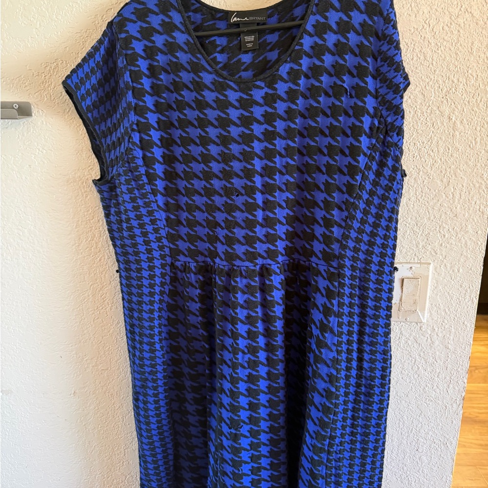 Lane Bryant Blue and Black Houndstooth Midi Dress
